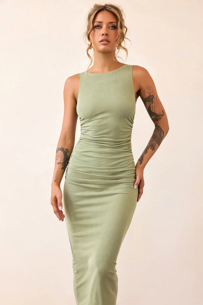 Vintage Classic Midi Dress - Olive