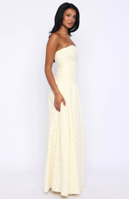 Bittersweet Babe Strapless Broderie Maxi Dress Butter