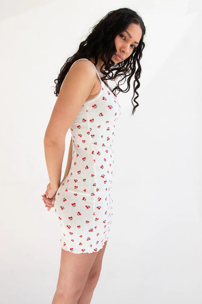 Bow Detail Fruit Print Mini Dress