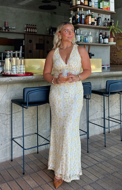Farida Yellow Lace Maxi Dress