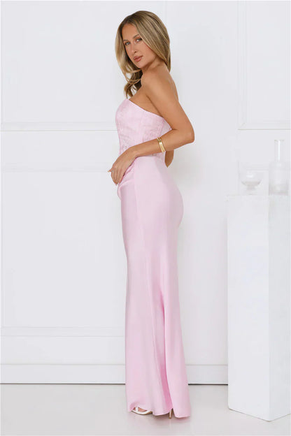 Dressed To Dazzle Strapless Satin Maxi Dress