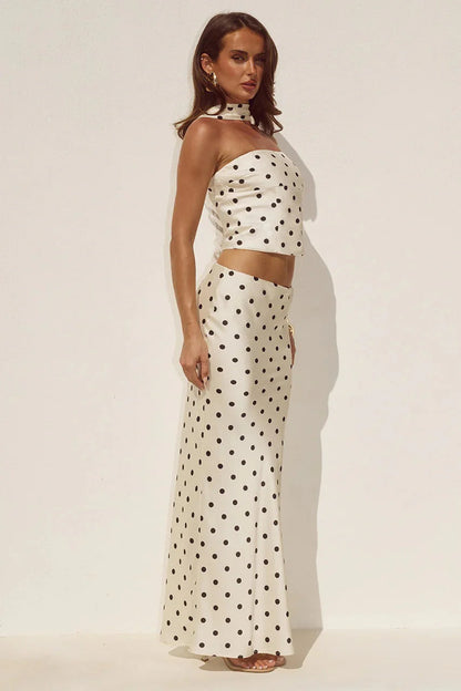 Blaine Maxi Skirt - Cream/Black Polka
