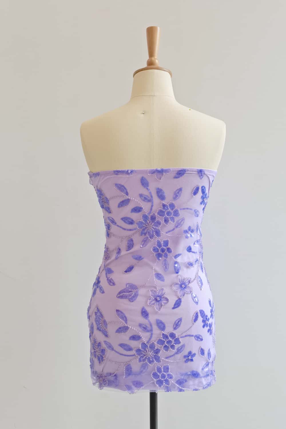 Strapless Sage Beaded Flowers Tight Short Dress