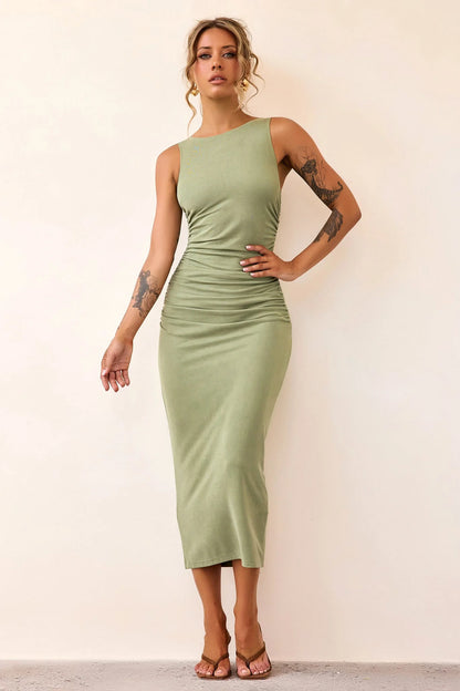 Vintage Classic Midi Dress - Olive