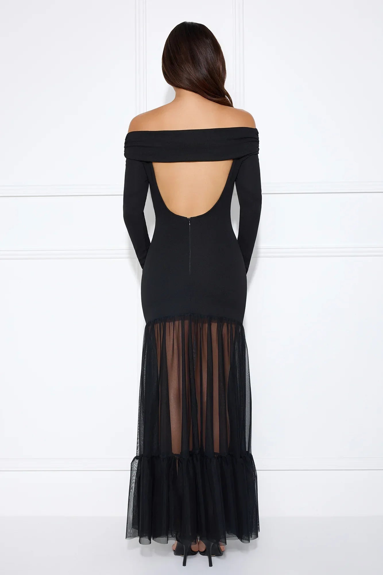 Captivating Gaze Off Shoulder Maxi Dress Black