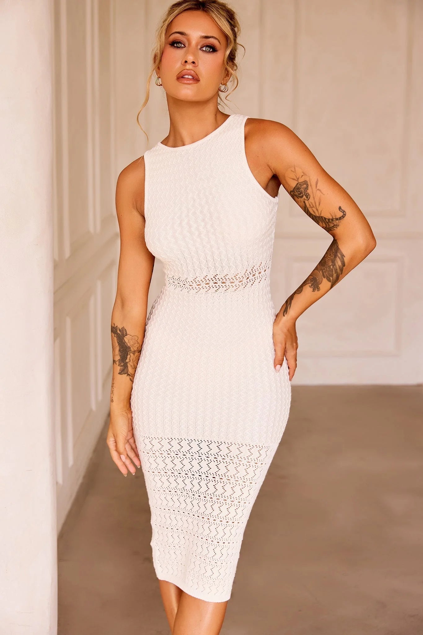 Marlie Knit Midi Dress - Cream