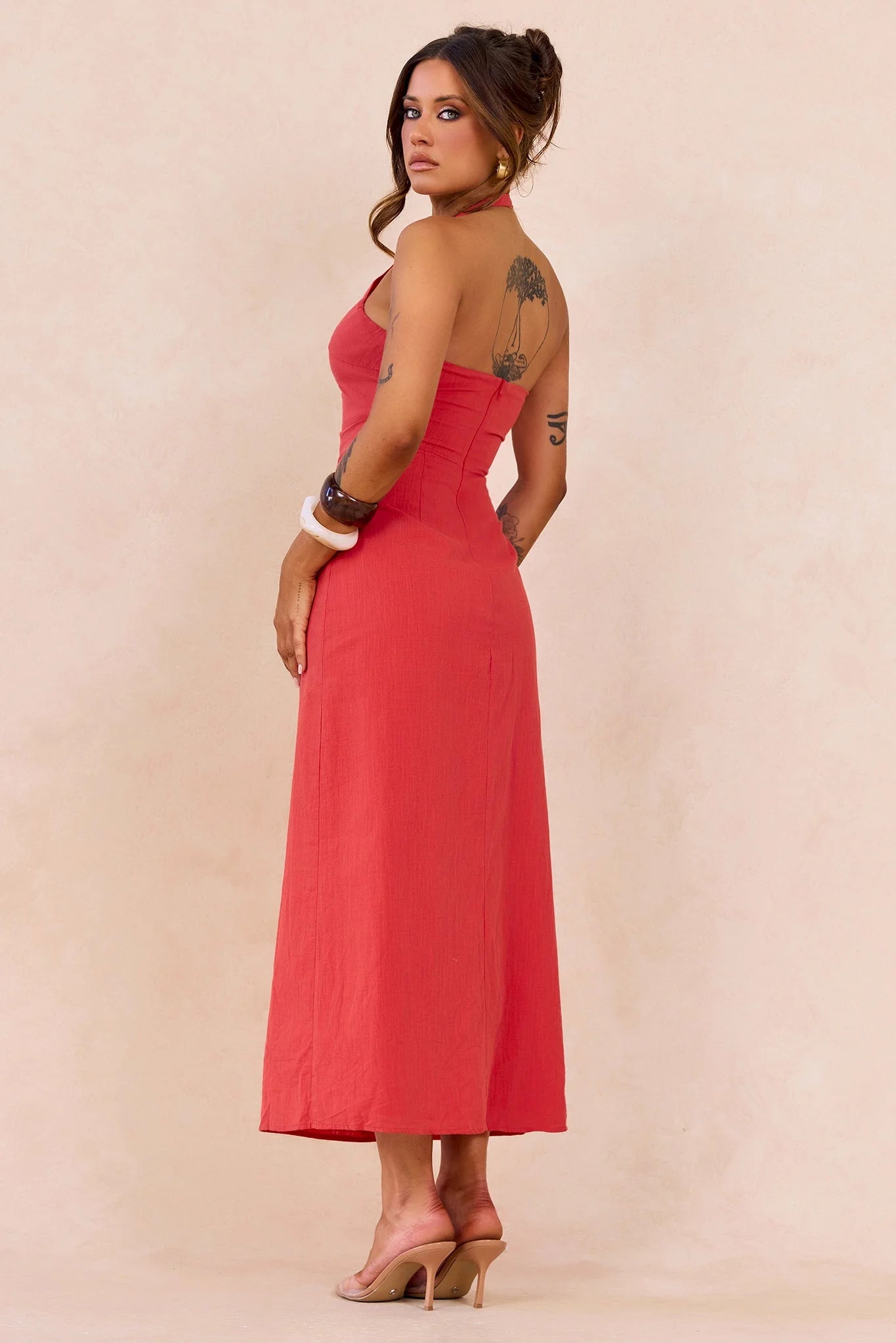 Shot Twist Maxi Dress - Red