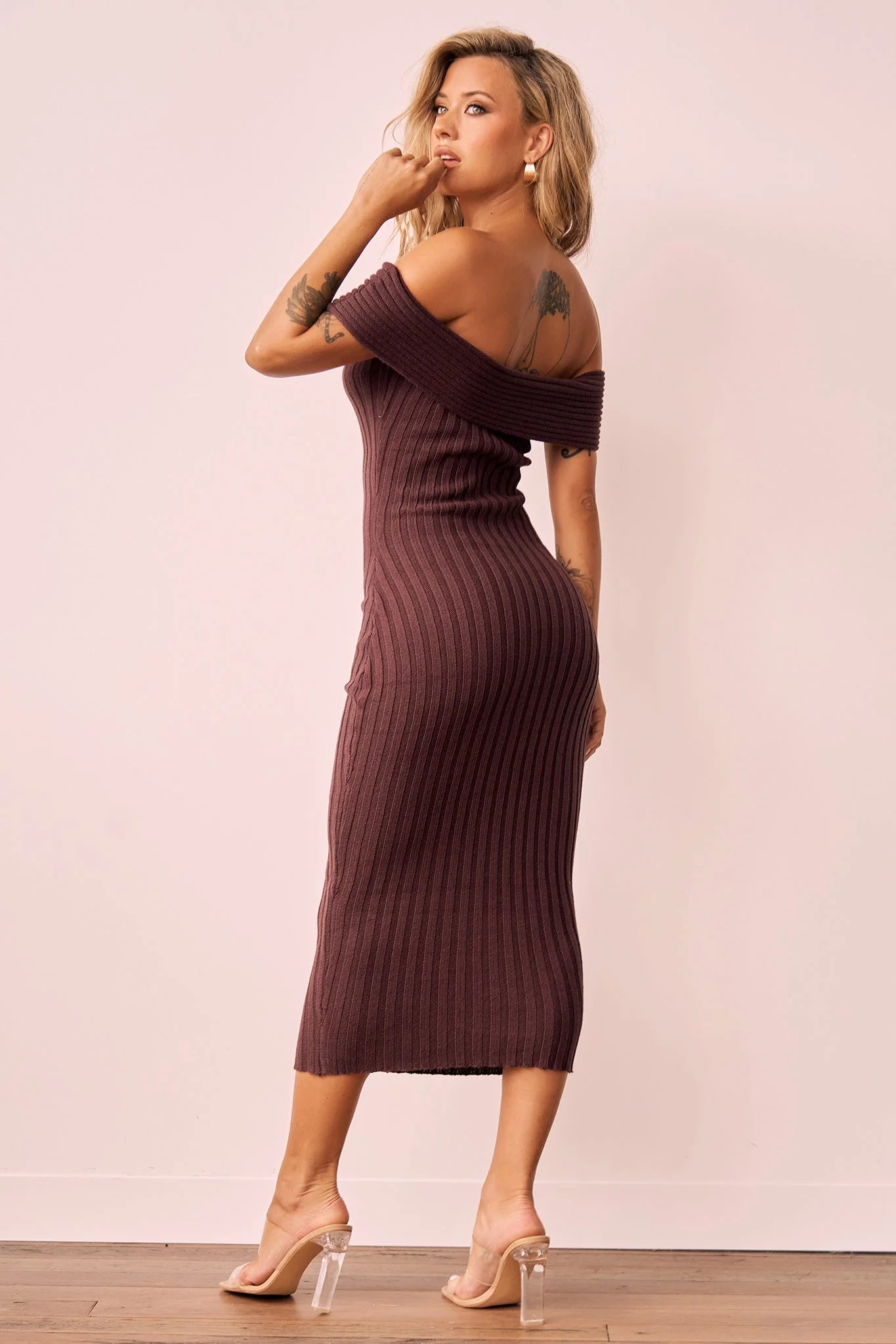 Hannah Knit Midi Dress - Brown
