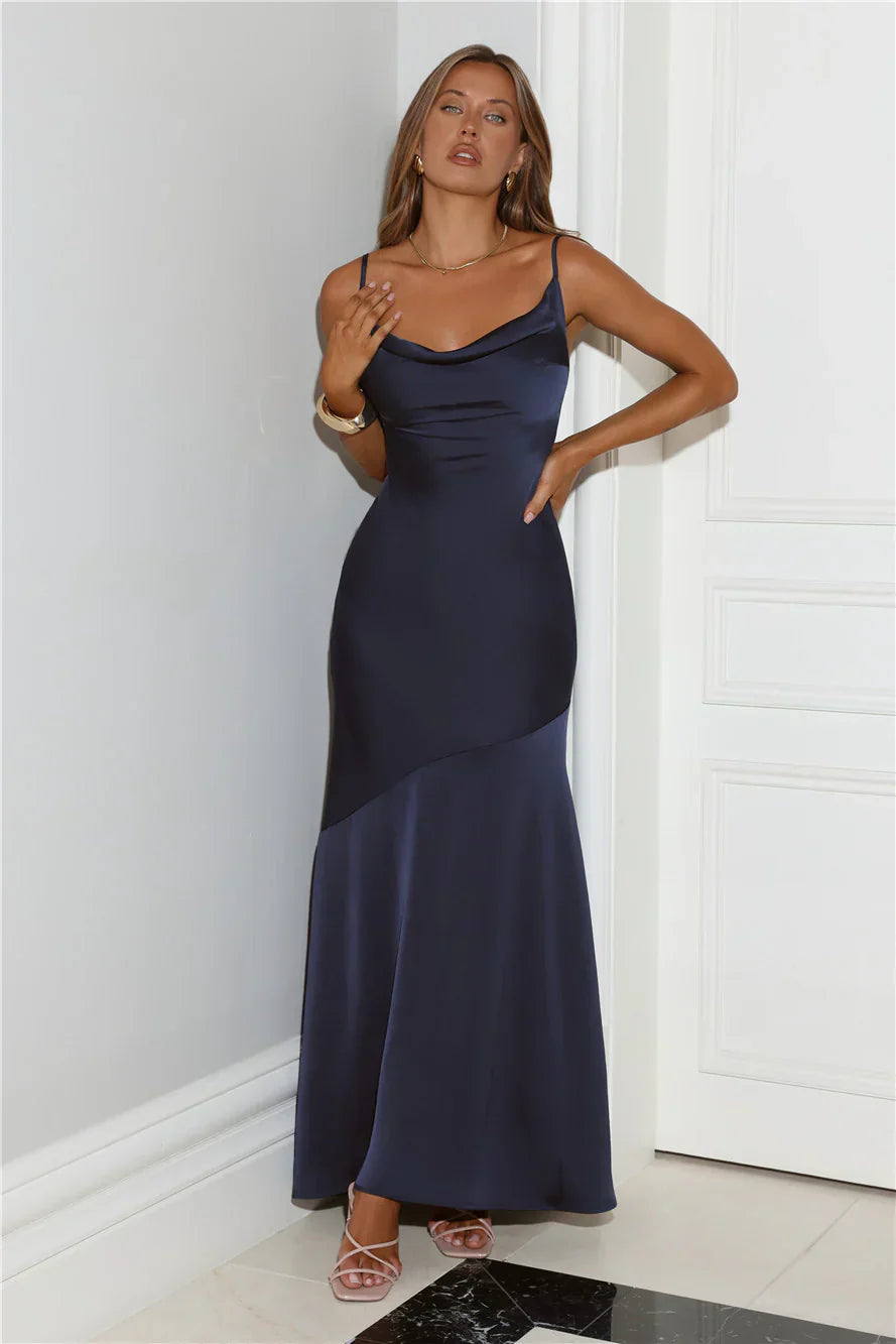 Brilliant Belle Satin Maxi Dress Navy