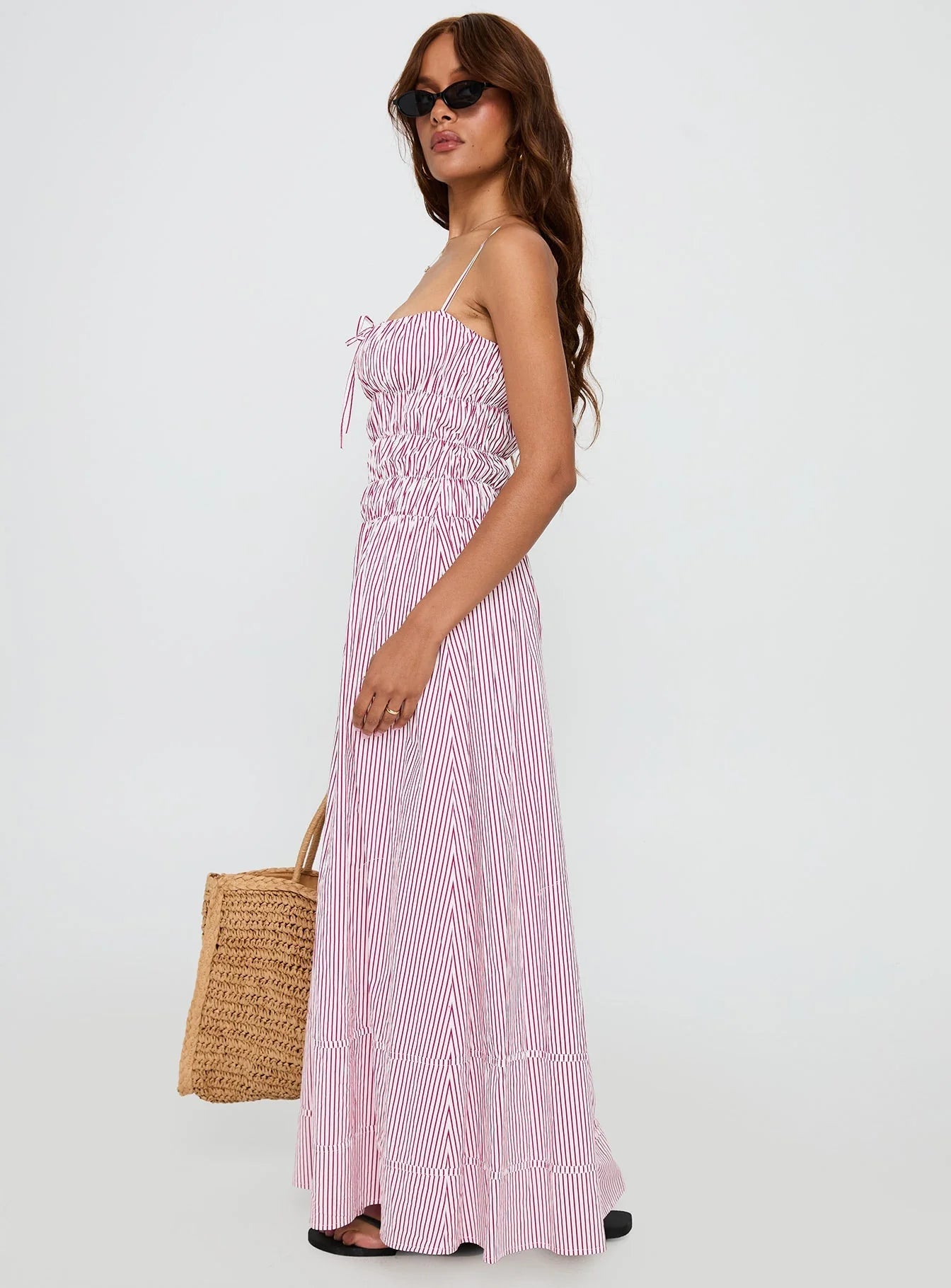 Loralei Shirred Maxi Dress Red Stripe