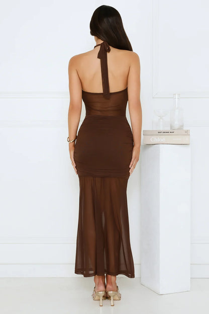 Love All Day Halter Maxi Dress Brown