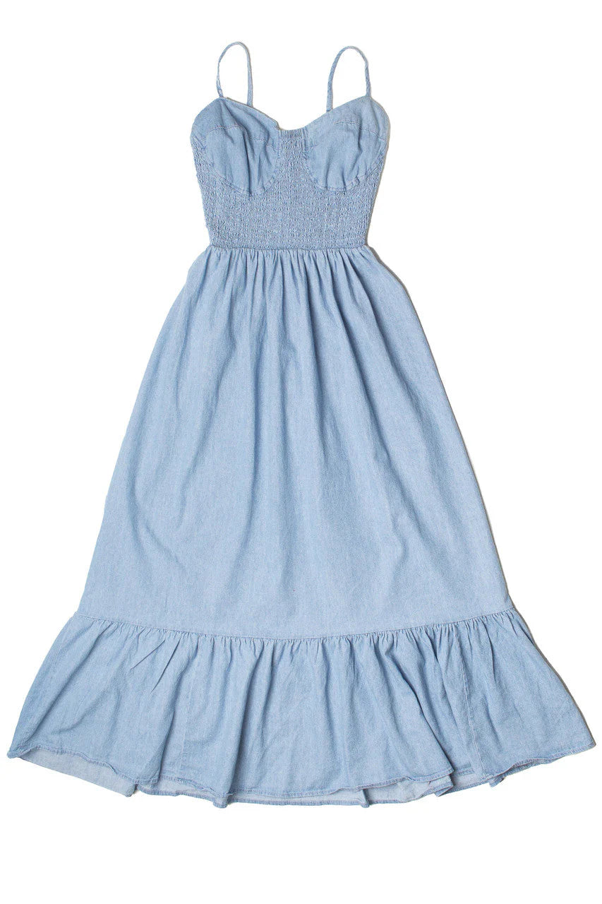 Smocked Bodice Chambray Maxi Dress