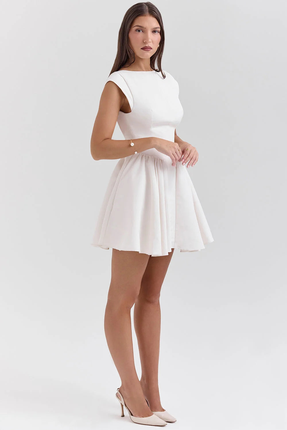 white open back mini dress