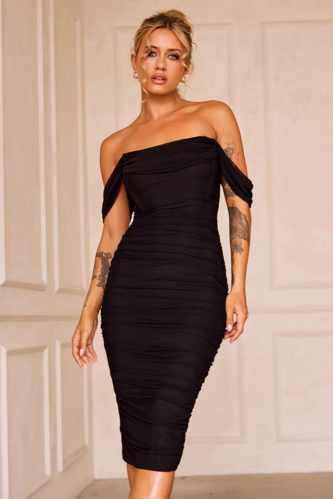 Main Character Mesh Midi Dress - Black