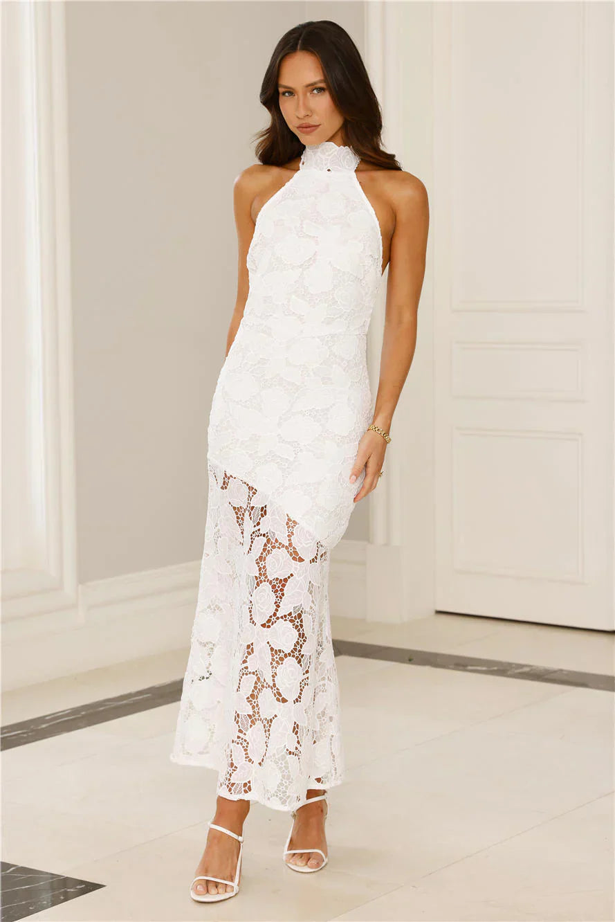 Soft Opulence Embroidered Halter Maxi Dress