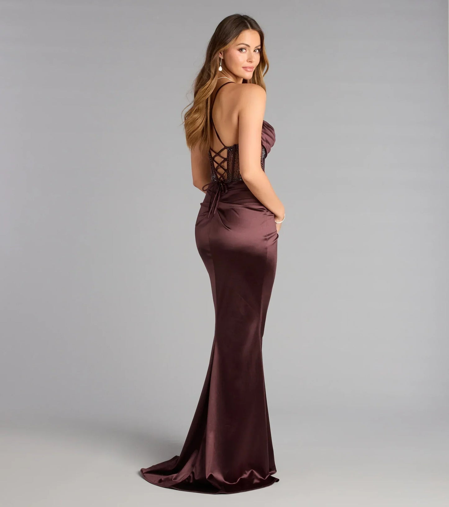 Gabbie Lace-Up Rhinestone Corset Formal Dress