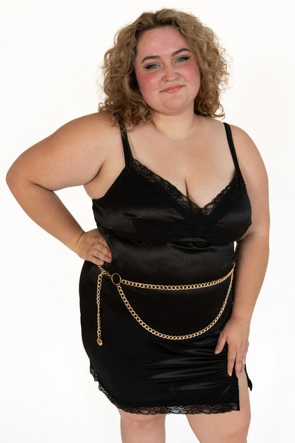 Extended Sizes Black Slip Mini Dress