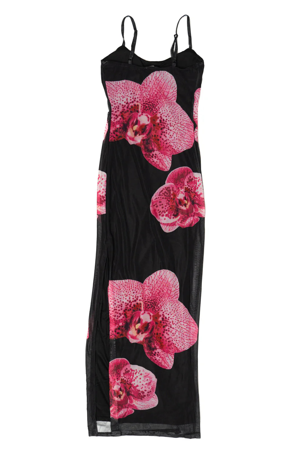 Large Flower Print Mesh Maxi Dress