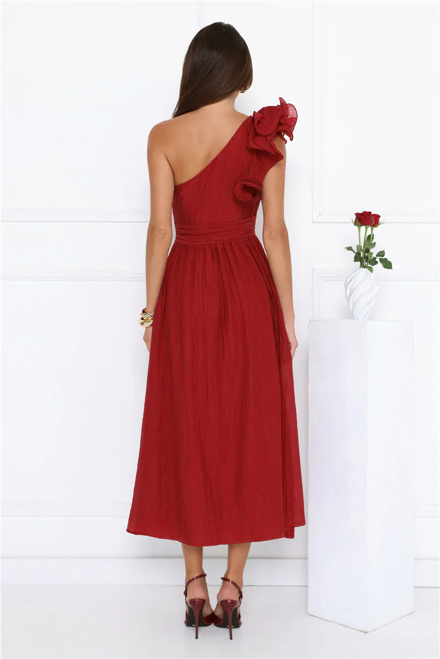 Find Out One Shoulder Midi Dress Wine