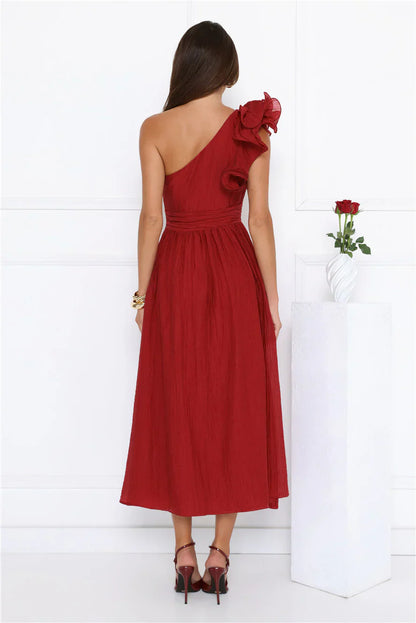 Find Out One Shoulder Midi Dress Wine