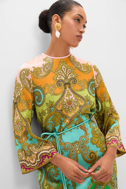 Multi Clemenza Silk Midi Dress