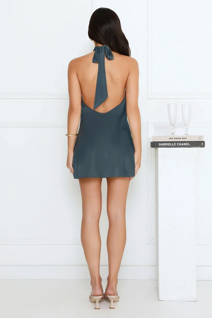 Exclusive Parties Halter Satin Mini Dress Green