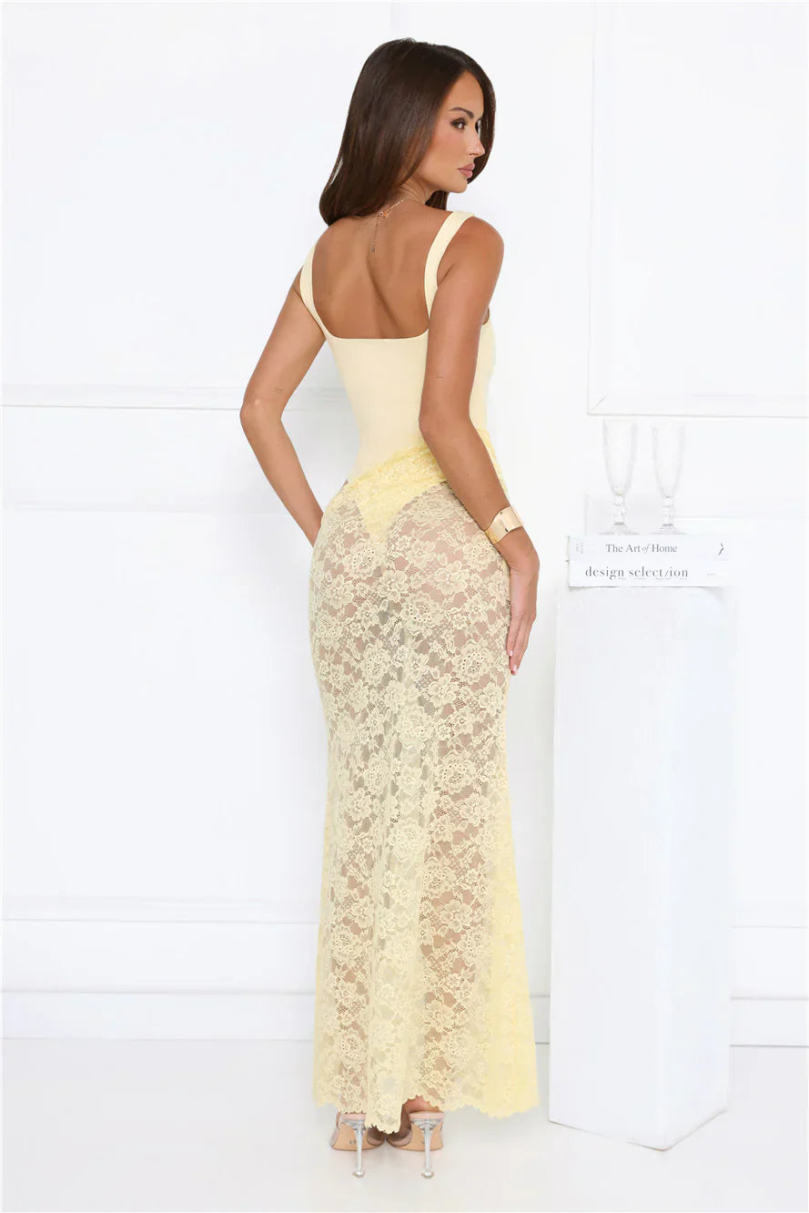 Effortlessly Lace Maxi Dress Yellow