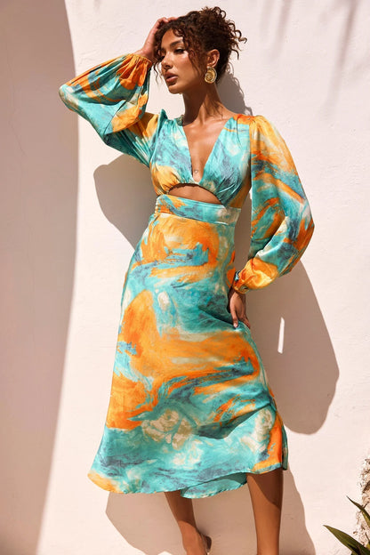 Young And In Love Midi Dress - Blue Multi