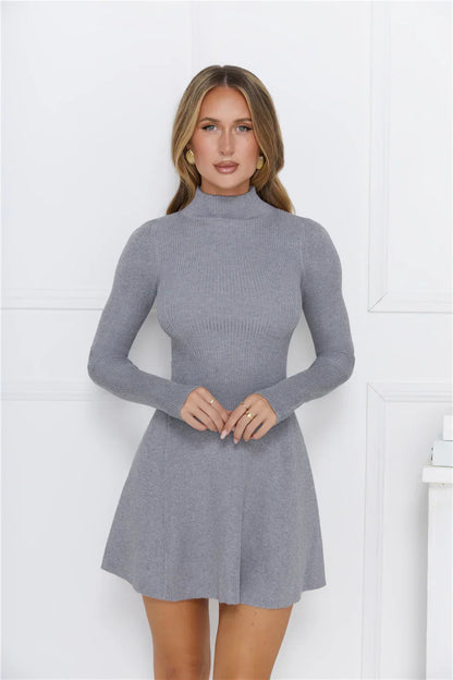 Hot Cocoa Dreams Long Sleeve Knit Mini Dress Grey