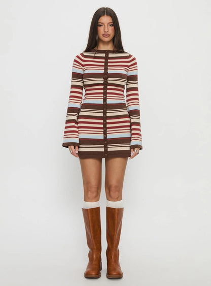 Norelai Long Sleeve Knit Mini Dress Multi Stripe