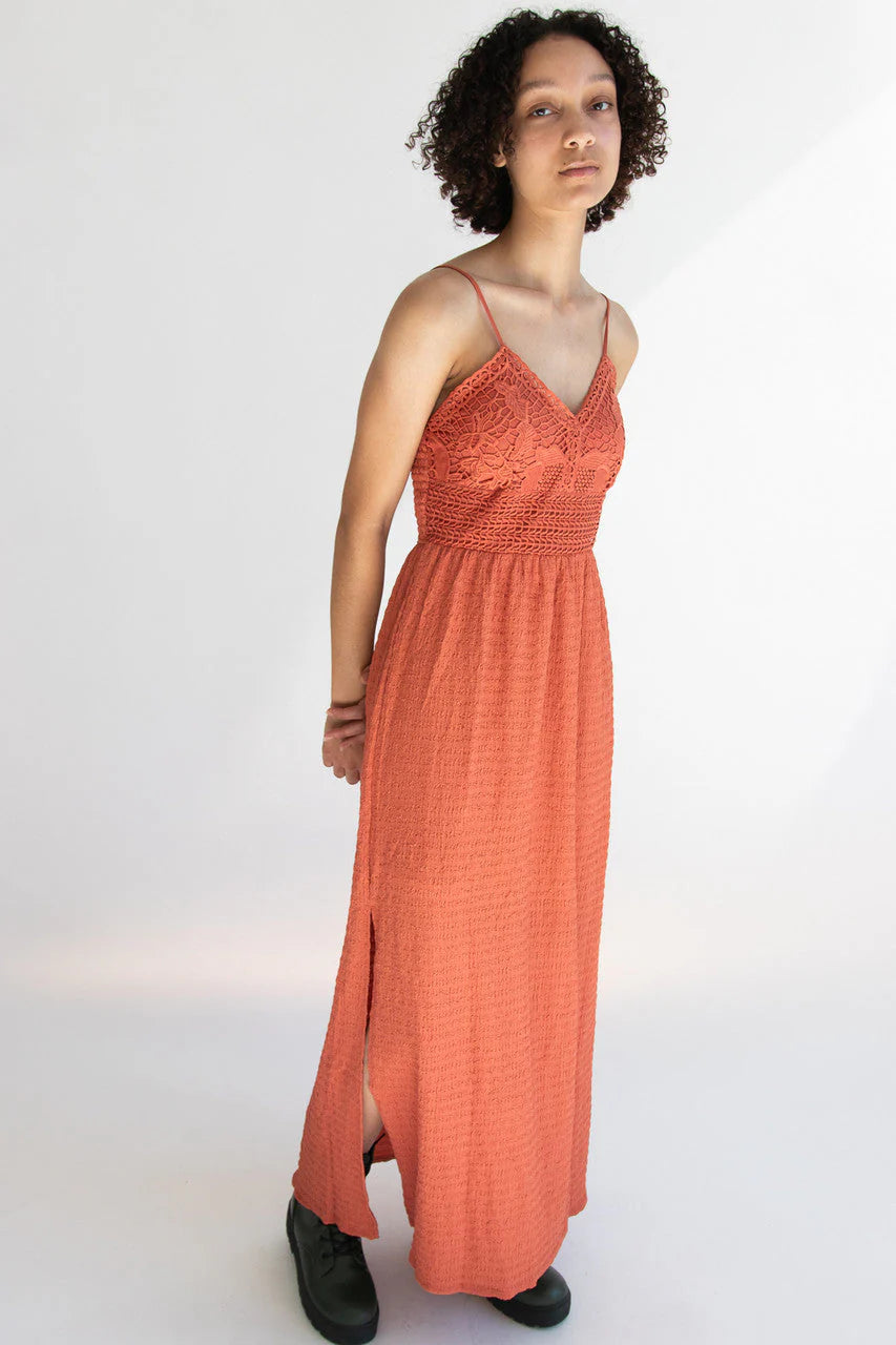 Floral Lace Top Gauze Maxi Dress