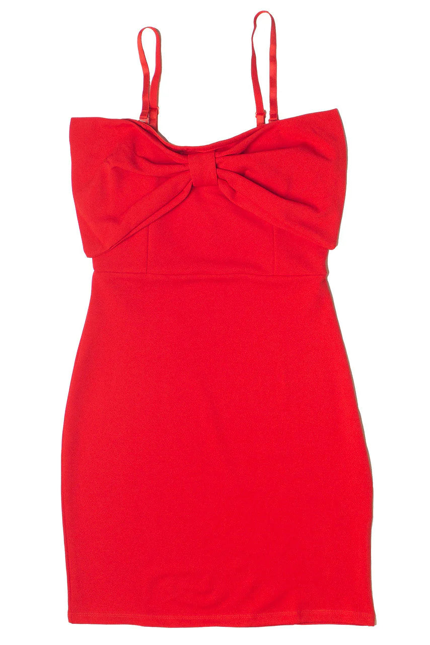 Oversized Bow Red Mini Dress