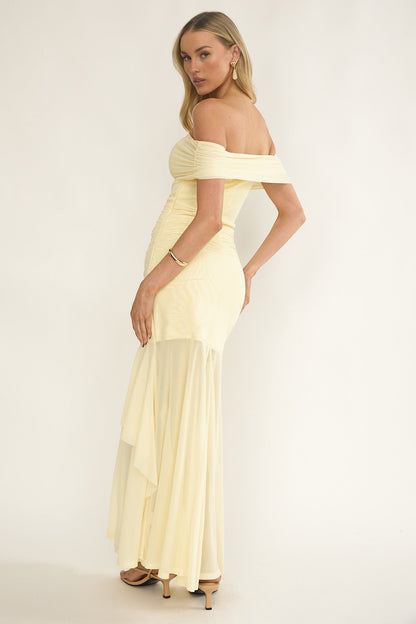 Kiarna Off-Shoulder Mesh Maxi Dress Butter