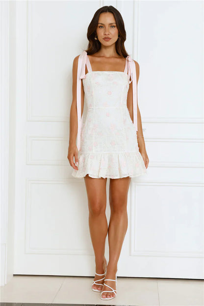 Blossom Embellish Mini Dress Cream