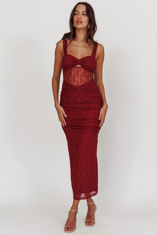 Oliana Lace Midi Dress Burgundy
