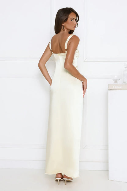 Headturner Energy Satin Maxi Dress Yellow