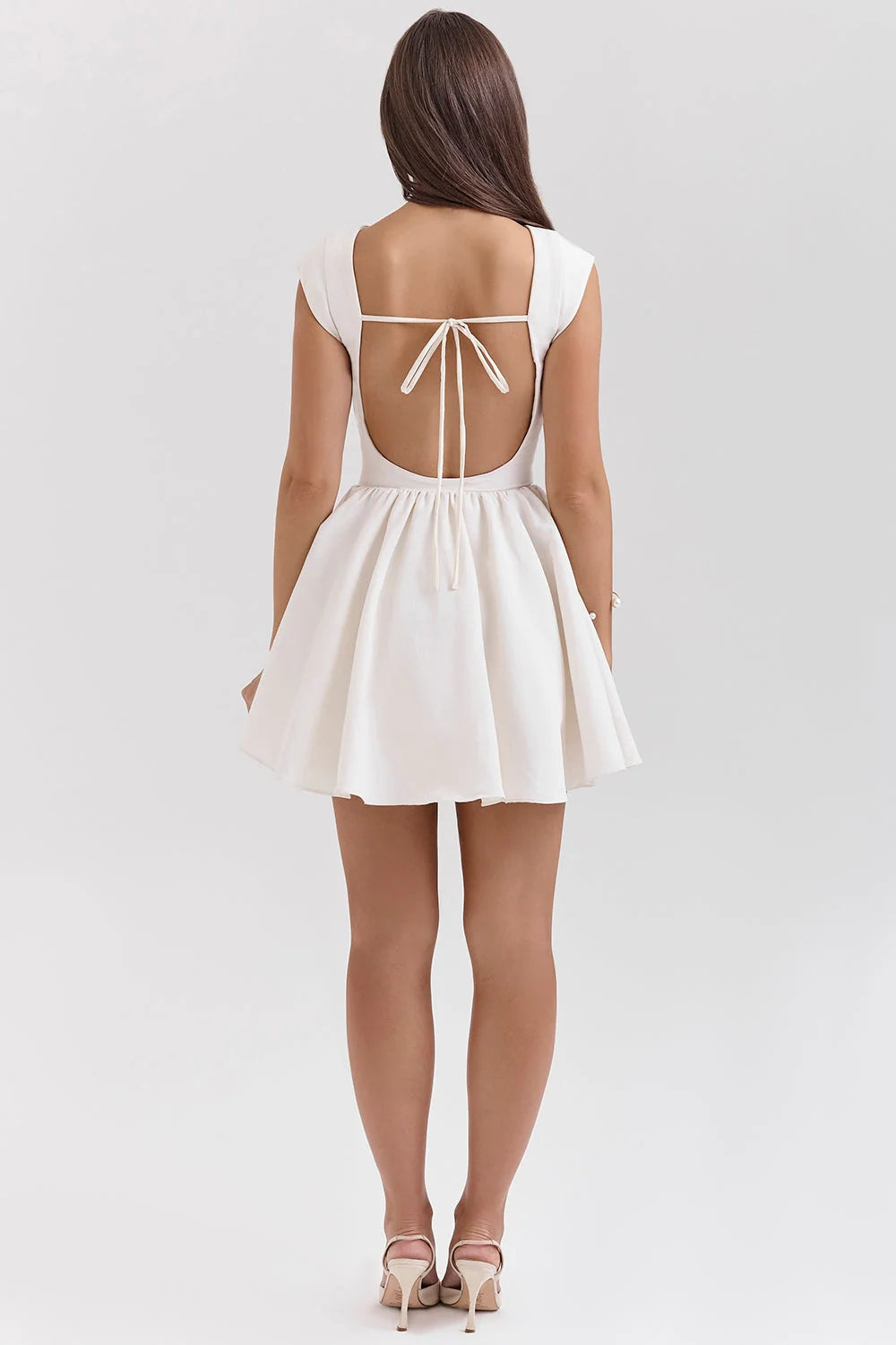 white open back mini dress