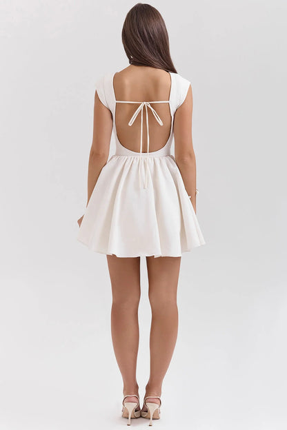 white open back mini dress
