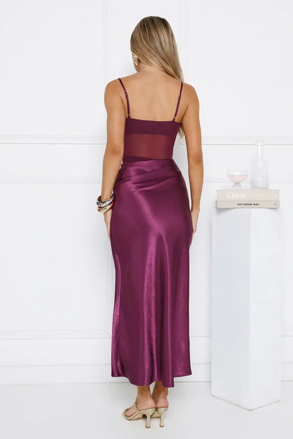 My Rules Satin Mesh Maxi Dress Plum