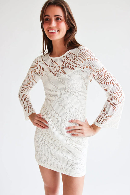 Bell Sleeve Crochet Dress With Slip