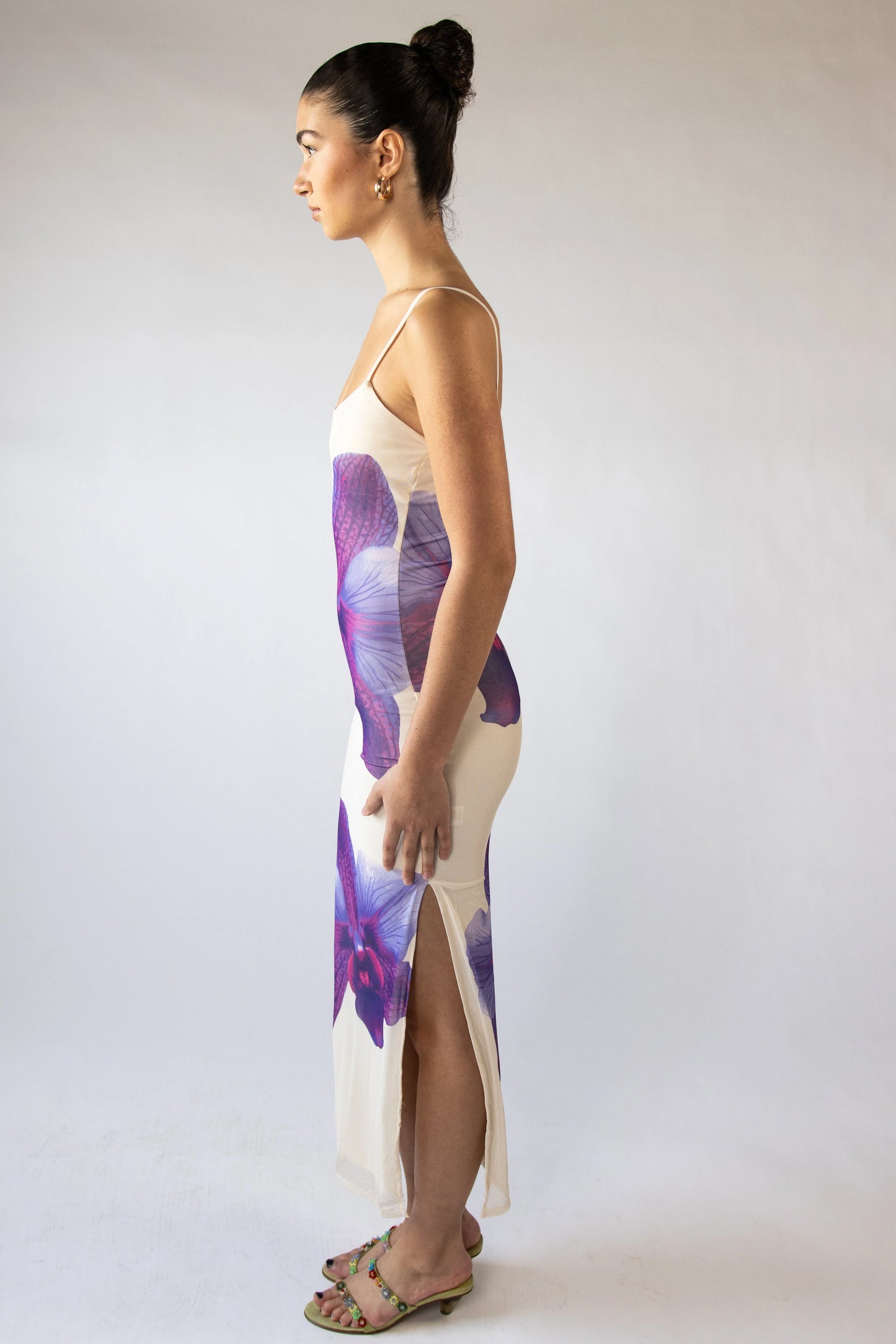 Large Flower Print Mesh Maxi Dress