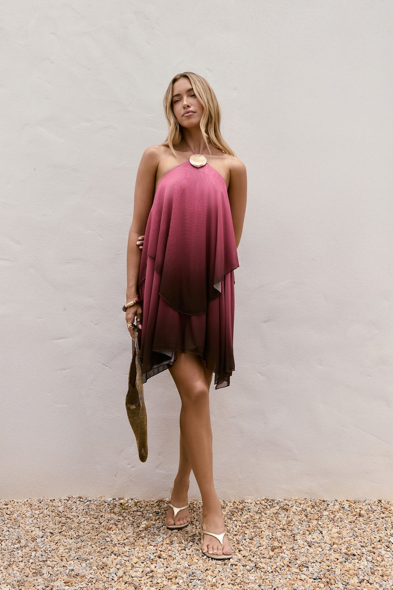 Daydream Diva Halter Mesh Mini Dress Plum