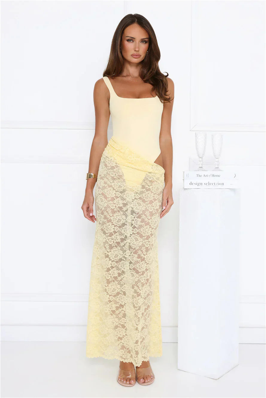 Effortlessly Lace Maxi Dress Yellow