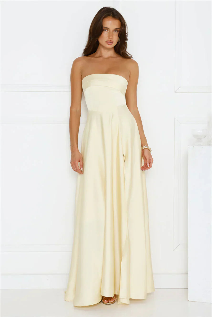 Unspoken Wishes Strapless Satin Maxi Dress