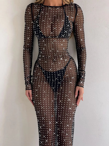 CIARAN LONG SLEEVE MAXI DRESS BLACK SPARKLE