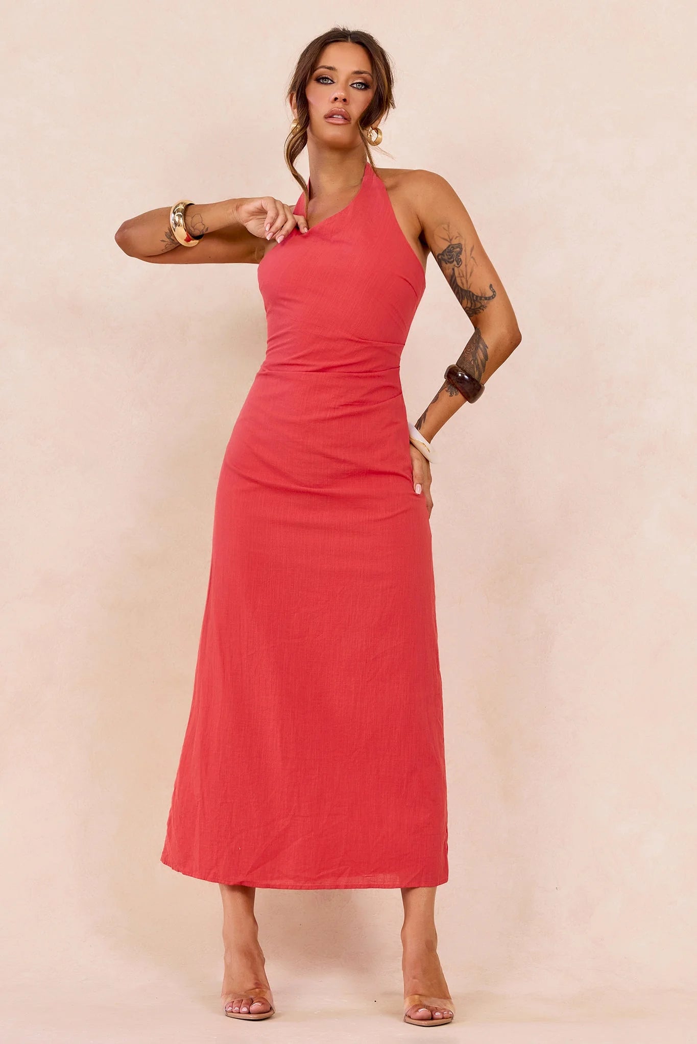 Shot Twist Maxi Dress - Red