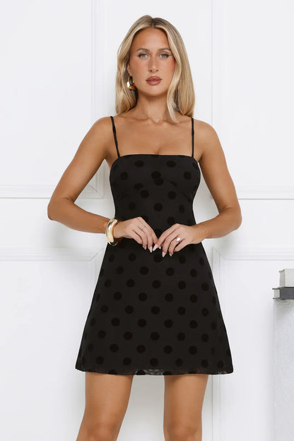 Night Moves Polka Dot Mini Dress Black