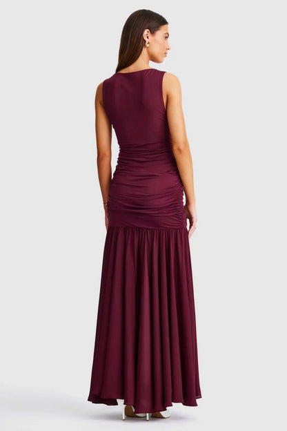 Neve V-Neck Maxi Dress - Cranberry
