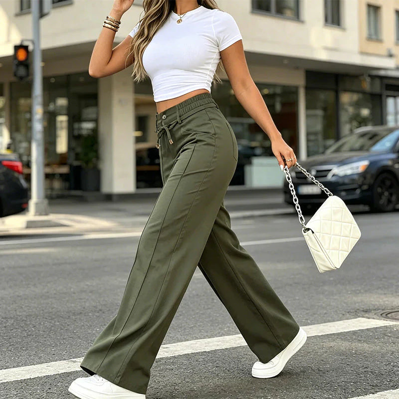 ⚡New Summer Drawstring High Waist Wide Leg Pants