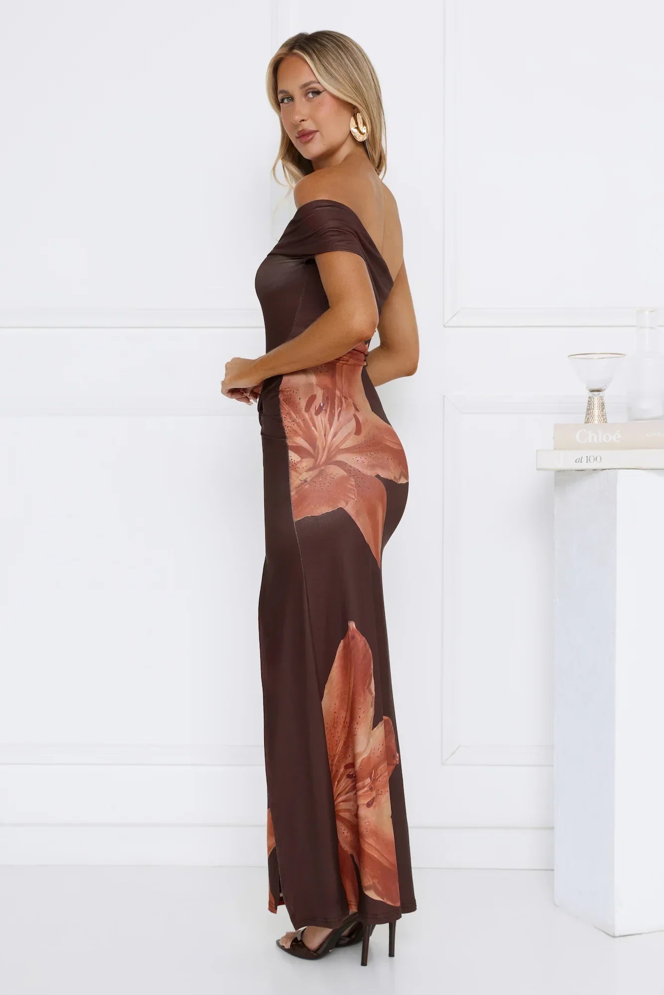 Lilac Lullaby One Shoulder Maxi Dress Brown